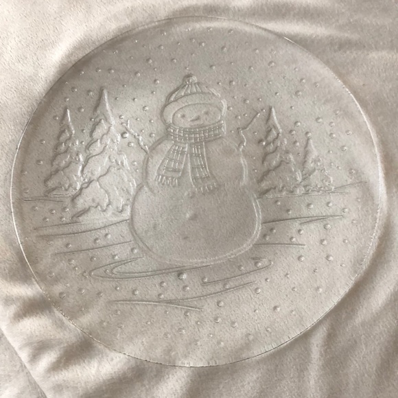 Libbey Other - Libbey Glass Snowman Embossed Holiday Winter Clear Platter 12 3/4” Round